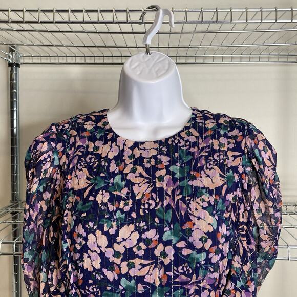 Shoshanna Women's Floral Metallic Puff Sleeve Ruffle Mini Dress Size 0 Fairy - Picture 7 of 12